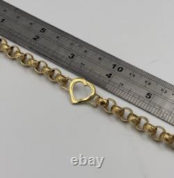 9CT GOLD ON 925 Silver Ladies Belcher Bracelet Heart 7 INCH