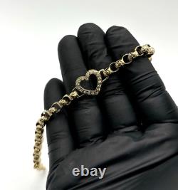 9CT GOLD ON 925 Silver Ladies heart Belcher Bracelet Heart 8 INCH