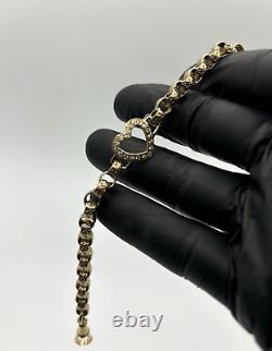 9CT GOLD ON 925 Silver Ladies heart Belcher Bracelet Heart 8 INCH