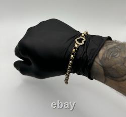9CT GOLD ON 925 Silver Ladies heart Belcher Bracelet Heart 8 INCH