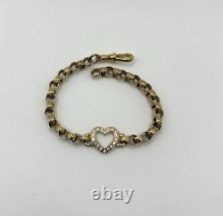 9CT GOLD ON 925 Silver Ladies heart Belcher Bracelet Heart 8 INCH