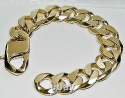 9CT GOLD ON SILVER 10 INCH HUGE MEN'S CURB BRACELET HEAVY 134.2g CHUNKY 20MM