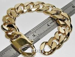 9CT GOLD ON SILVER 10 INCH HUGE MEN'S CURB BRACELET HEAVY 134.2g CHUNKY 20MM
