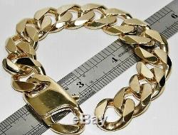 9CT GOLD ON SILVER 9.5 INCH HUGE MEN'S HEAVY CURB BRACELET 126.2g CHUNKY 20MM