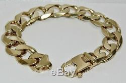 9CT GOLD ON SILVER 9 INCH HUGE MEN'S HEAVY CURB BRACELET 92.5g CHUNKY 12MM