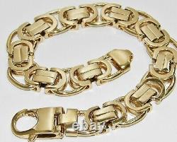 9CT GOLD ON SILVER MENS BYZANTINE BRACELET 9.5 INCH HUGE 14mm Links 73.8 GRAMS