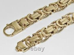 9CT GOLD ON SILVER MENS BYZANTINE BRACELET 9.5 INCH HUGE 14mm Links 73.8 GRAMS