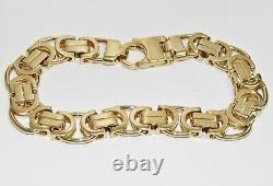 9CT GOLD ON SILVER MENS BYZANTINE BRACELET 9.5 INCH HUGE 14mm Links 73.8 GRAMS