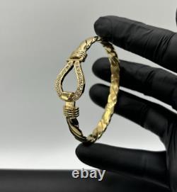 9CT GOLD ON SILVER MEN'S / LADIES HEAVY HOOK BANGLE (UK made)