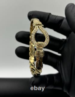 9CT GOLD ON SILVER MEN'S / LADIES HEAVY HOOK BANGLE (UK made)