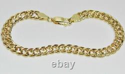 9CT YELLOW GOLD 7.5 inch CHUNKY DOUBLE CURB BRACELET 7MM UK HALLMARKED