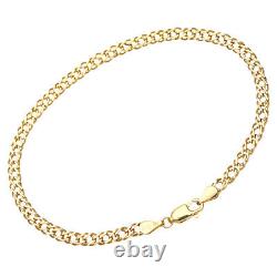 9CT YELLOW GOLD 7.5 inch DOUBLE CURB LADIES BRACELET UK HALLMARKED