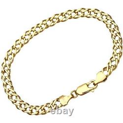 9CT YELLOW GOLD 8.5 inch DOUBLE CURB MEN'S BRACELET 6MM UK HALLMARKED