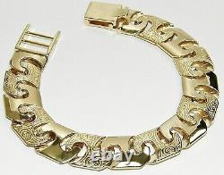 9CT YELLOW GOLD ON SILVER MENS BRACELET 15mm WIDTH 8.5 INCH 42.5 GRAMS