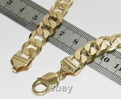 9CT YELLOW GOLD ON SILVER MENS BRACELET CURB CHUNKY 8.75 INCH 12mm Links