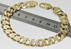 9CT YELLOW GOLD ON SILVER MENS BRACELET CURB CHUNKY 8.75 INCH 12mm Links