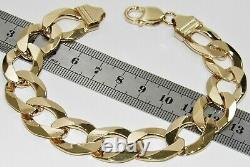 9CT YELLOW GOLD ON SILVER MENS BRACELET CURB HEAVY CHUNKY 8.75 INCH 14mm