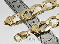 9CT YELLOW GOLD ON SILVER MENS BRACELET CURB HEAVY CHUNKY 8.75 INCH 14mm