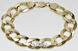 9CT YELLOW GOLD ON SILVER MENS BRACELET CURB HEAVY CHUNKY 8.75 INCH 14mm