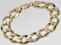 9CT YELLOW GOLD ON SILVER MENS BRACELET CURB HEAVY CHUNKY 8.75 INCH 14mm