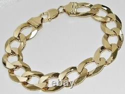 9CT YELLOW GOLD ON SILVER MENS BRACELET CURB HEAVY CHUNKY 8.75 INCH 14mm