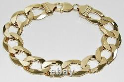 9CT YELLOW GOLD ON SILVER MENS BRACELET CURB HEAVY CHUNKY 8.75 INCH 14mm