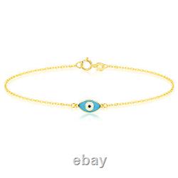 9CT Yellow Gold Blue Evil Eye Bracelet (7.5)