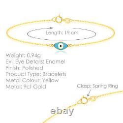 9CT Yellow Gold Blue Evil Eye Bracelet (7.5)