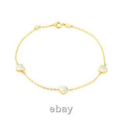 9CT Yellow Gold Clover Heart Mother of Pearl Bracelet (7.5)