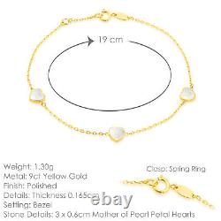 9CT Yellow Gold Clover Heart Mother of Pearl Bracelet (7.5)