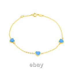 9CT Yellow Gold Clover Heart Turquoise Bracelet (7.5)