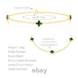 9CT Yellow Gold Clover Malachite Bracelet (7.5)