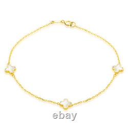 9CT Yellow Gold Clover Mother of Pearl Bracelet (7.5)