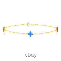 9CT Yellow Gold Clover Turquoise Bracelet (7.5)