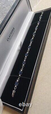 9CT white gold, Blue stone and diamond bracelet with box