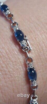 9CT white gold, Blue stone and diamond bracelet with box