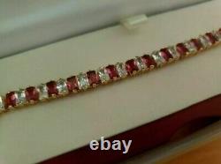 9Ct Emerald Cut Ruby C-Diamond Tennis 7.5'' Bracelet 9ct Yellow Gold Plated S925