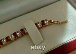 9Ct Emerald Cut Ruby C-Diamond Tennis 7.5'' Bracelet 9ct Yellow Gold Plated S925
