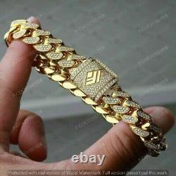 9Ct Round Cut Diamond In 14K Yellow Gold Finish Brilliant Men's Link Bracelet 8