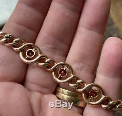 9.8g Antique 9ct Gold Curb Chain Link Bracelet Garnet