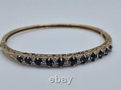 9.9g 9ct Yellow Gold Natural Sapphire & Diamond 57mm Bangle 375 9kt solid fancy