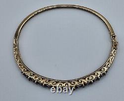 9.9g 9ct Yellow Gold Natural Sapphire & Diamond 57mm Bangle 375 9kt solid fancy