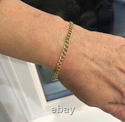 9 ct gold bracelets curb 7 inches double smooth yellow links ladies vintage 1990