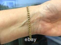 9 ct gold bracelets curb 7 inches double smooth yellow links ladies vintage 1990