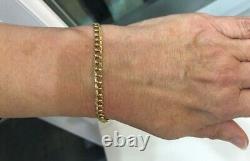 9 ct gold bracelets curb 7 inches double smooth yellow links ladies vintage 1990