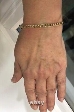 9 ct gold bracelets curb 7 inches double smooth yellow links ladies vintage 1990