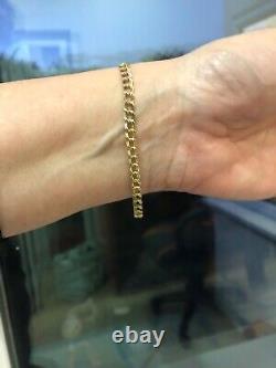 9 ct gold bracelets curb 7 inches double smooth yellow links ladies vintage 1990