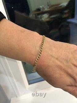 9 ct gold bracelets curb 7 inches double smooth yellow links ladies vintage 1990