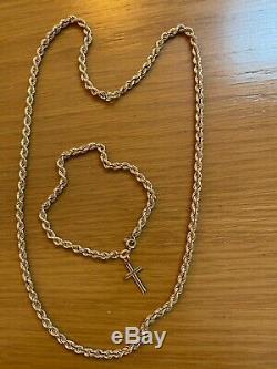 9ct 18 GOLD ROPE NECKLACE / CHAIN & MATCHING BRACELET WITH CROSS CHARM 9g
