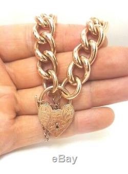 9ct (375,9K) 105gr Solid Rose Gold Large Ladies Curb Bracelet with Heart Lock